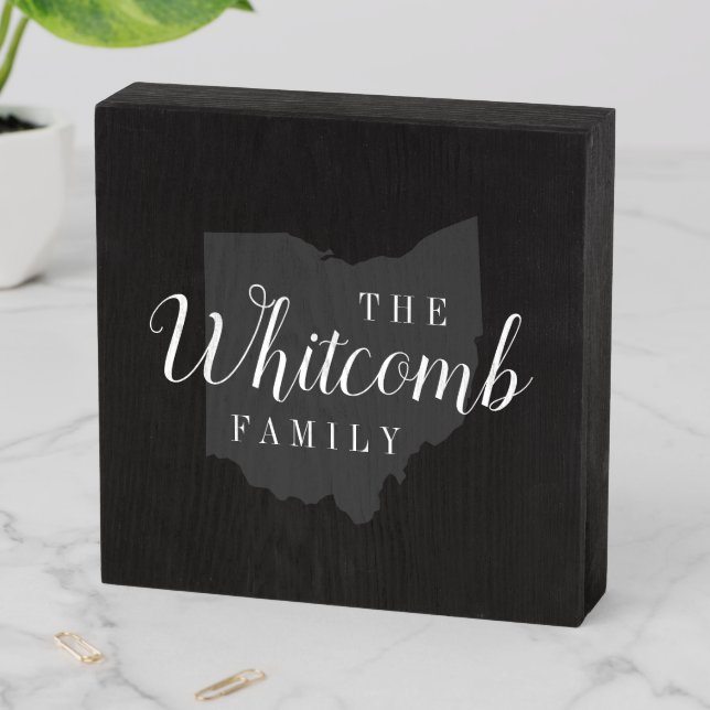 Ohio Family Monogram State Map Wooden Box Sign (In Situ Horizontal)