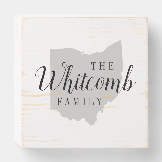 Ohio Family Monogram State Map Wooden Box Sign (Front Horizontal)