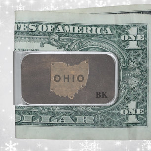 Ohio Faux Leather Monogrammed Silver Finish Money Clip