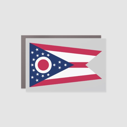Ohio Flag US State Buckeye on American silver Car Magnet