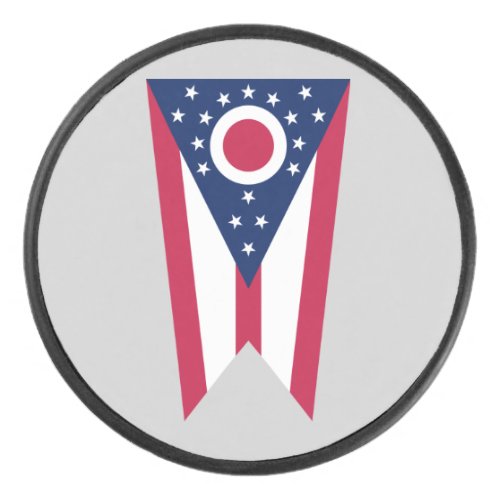 Ohio Flag US State Buckeye on American silver Hockey Puck