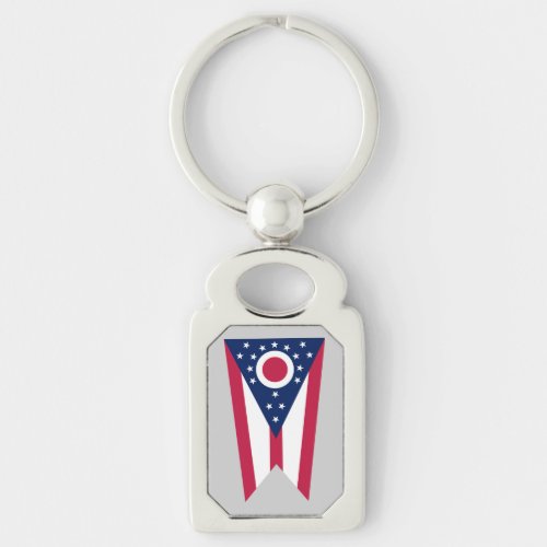 Ohio Flag US State Buckeye on American silver Keychain