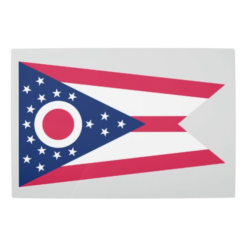 Ohio Flag US State Buckeye on American silver Metal Print