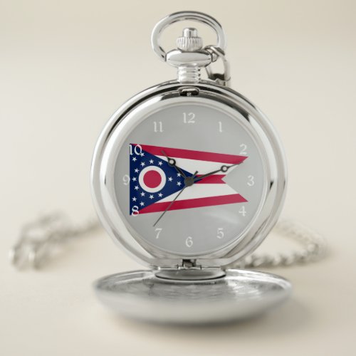 Ohio Flag US State Buckeye on American silver Pocket Watch