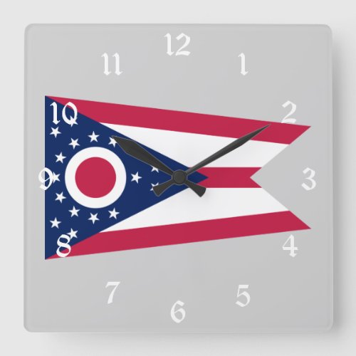 Ohio Flag US State Buckeye on American silver Square Wall Clock