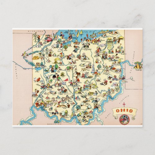 Ohio Funny Vintage Map Postcard