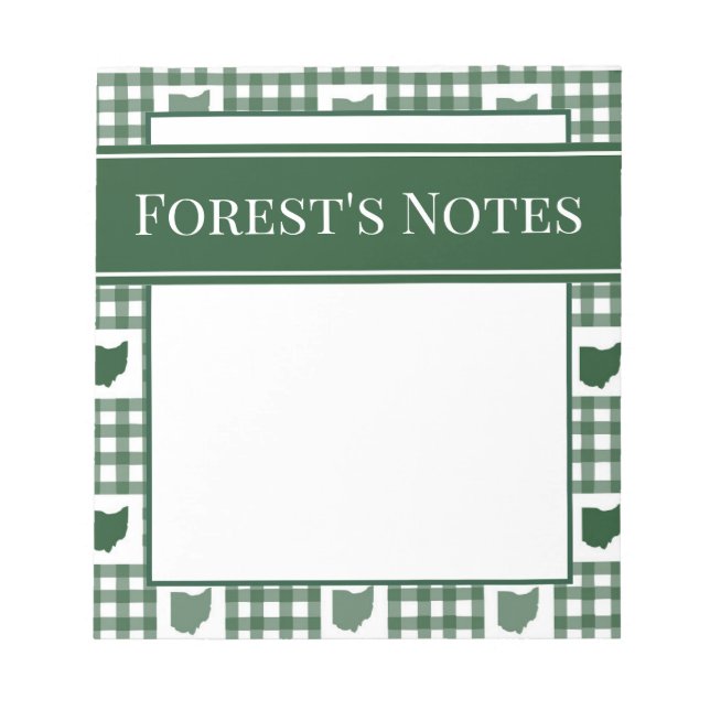 Ohio Green Gingham Notepad (Front)