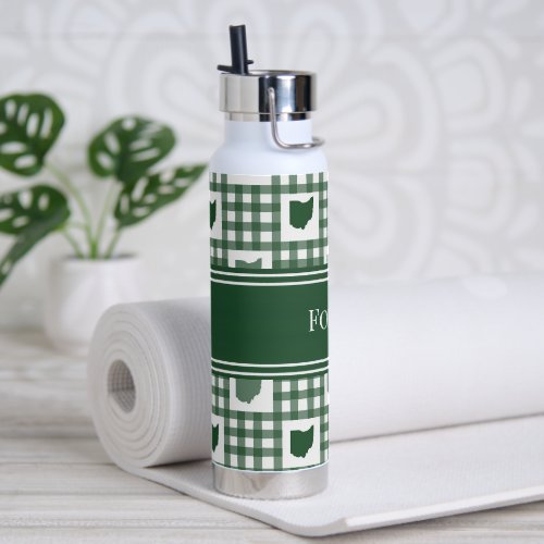 Ohio Green Gingham Water Bottle