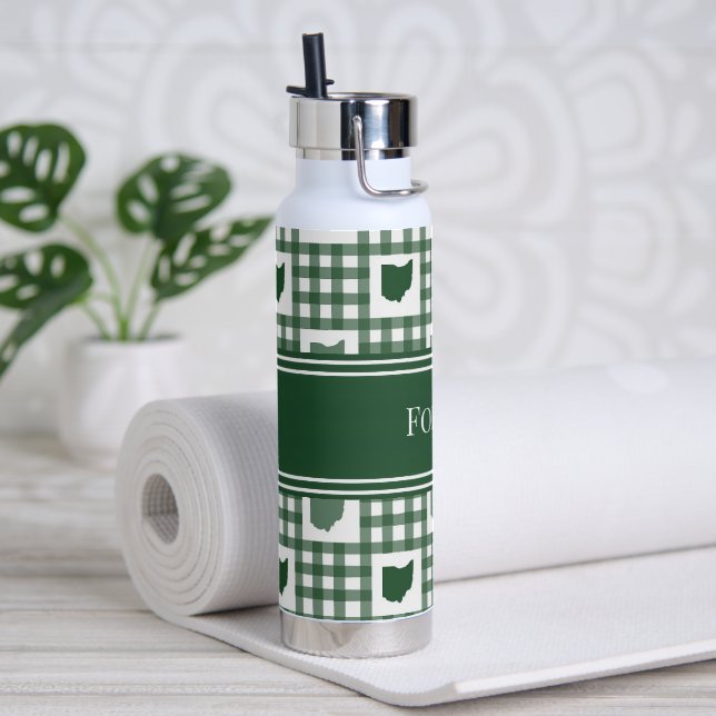 Ohio Green Gingham Water Bottle (Yoga (Rotated))