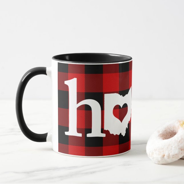 Ohio Home Heart Red Buffalo Check Pattern Mug (With Donut)