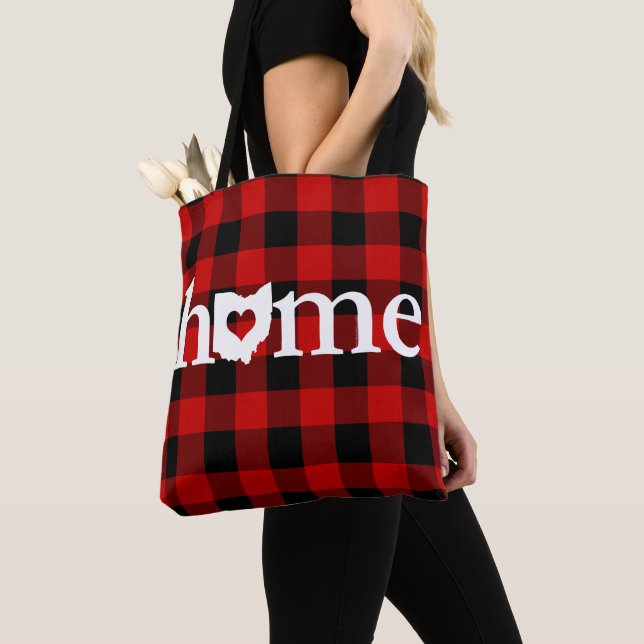 Ohio Home Heart Red Buffalo Check Pattern Tote Bag (Close Up)