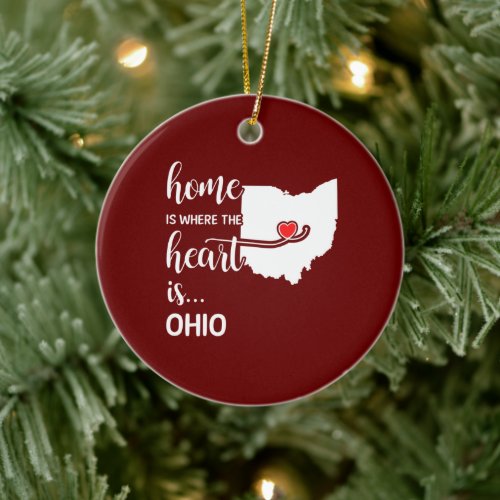 Ohio home is where the heart is ceramic ornament