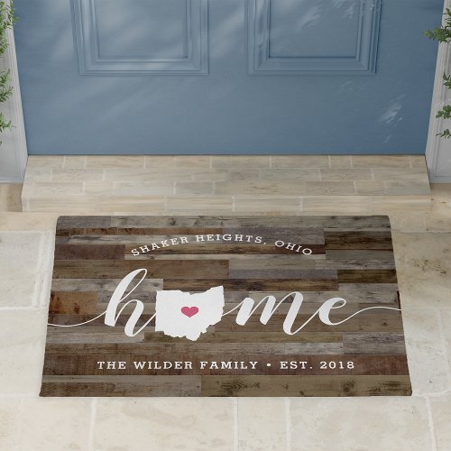 Ohio Home State Personalized Wood Look Doormat