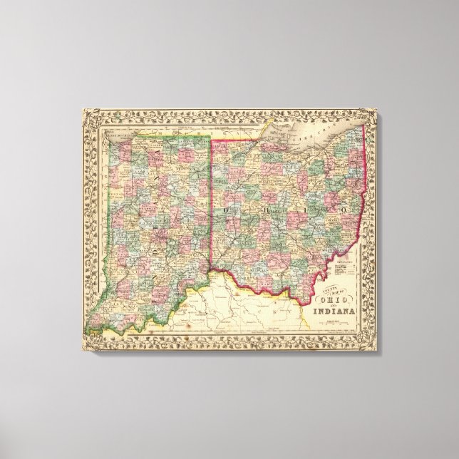 Ohio, Indiana Map by Mitchell Canvas Print (Front)