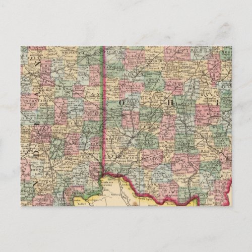 Ohio Indiana Map by Mitchell Postcard