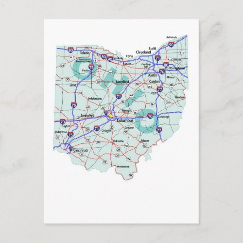 Ohio Interstate Map Postcard