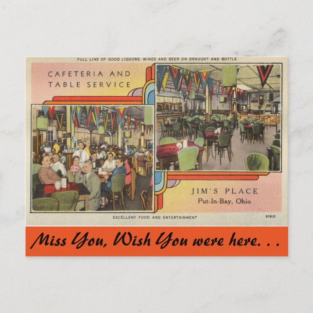 Ohio, Jim's Place Cafeteria, Put-In-Bay Postcard (Front)