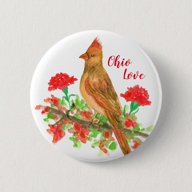Ohio Love Female Cardinal Geraniums Button (Front)