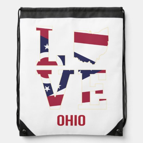 Ohio Love State Flag USA Drawstring Bag