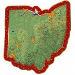Ohio Map Christmas Ornament Cut Out<br><div class="desc">This acrylic ornament shaped from a relief map of Ohio surrounded by festive trim will add novel Ohian flair to your seasonal decorations. Also available as a pin,  magnet or keychain. 
Map derived from images at nationalatlas.gov.</div>