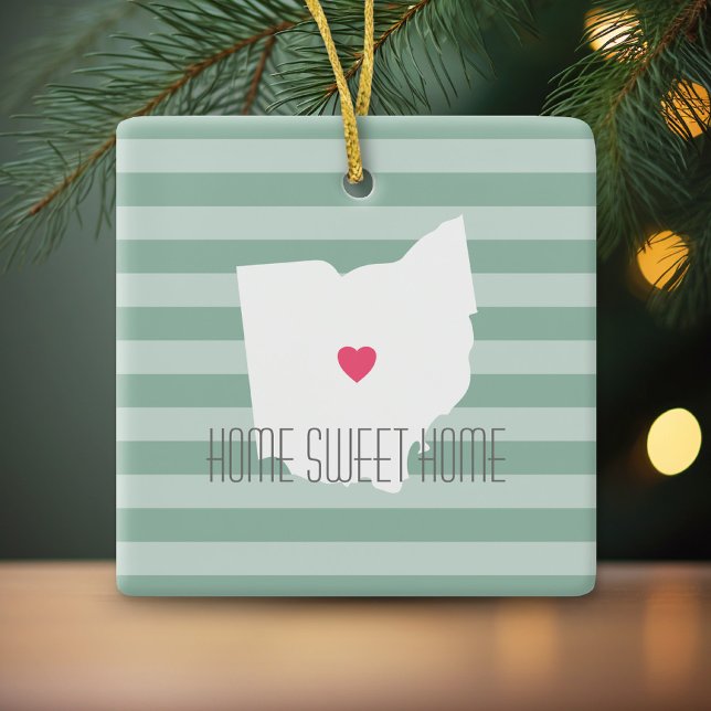 Ohio Map Home State Love with Custom Heart Ceramic Ornament (Personalized Photo Ornament - Christmas Keepsake)