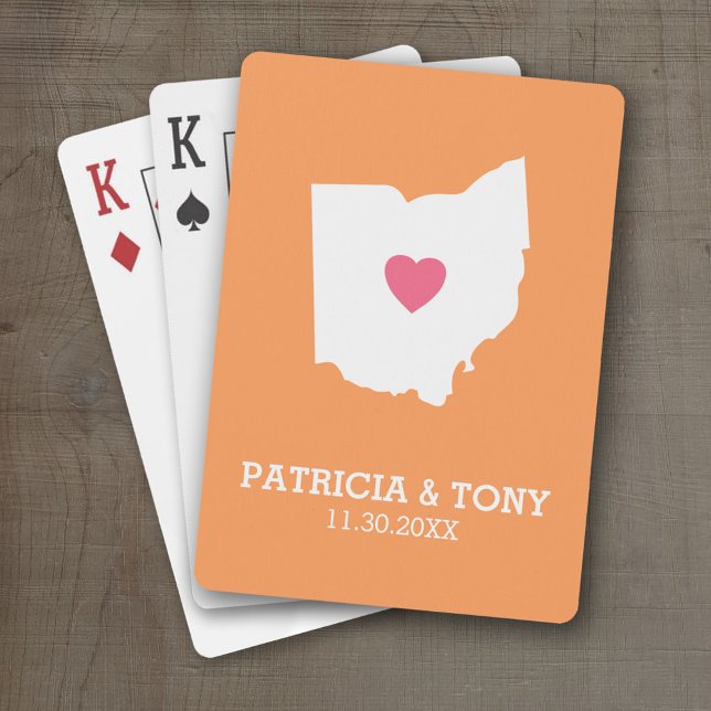 Ohio Map Home State Love with Optional Heart Poker Cards (Personalized Playing Cards with a State Map, Movable Heart and Name)