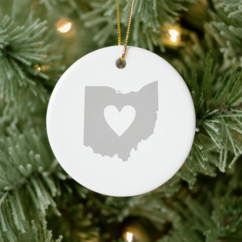 Ohio Map Shaped Gray Ohioan Heart Buckeye Grey Ceramic Ornament