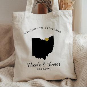 Ohio Map Wedding Welcome Bag Tote, Black & Gold