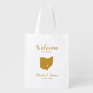 Ohio Map Wedding Welcome Bag Tote, Gold