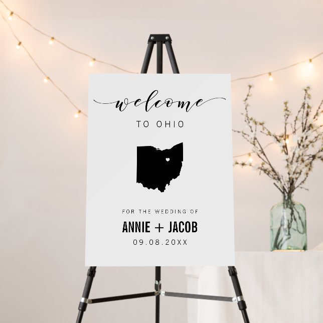 Ohio Map Wedding Welcome Sign, Foam Board (In Situ (Stand))
