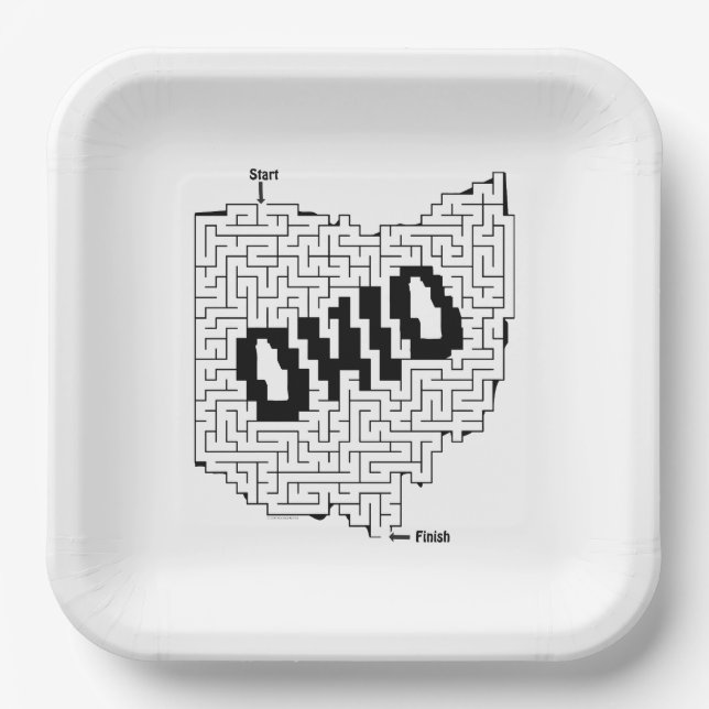 Ohio Maze Puzzle Paper Plates (Front)