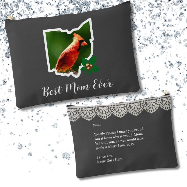 Ohio Mom Cardinal and Buckeyes Mother's Day Accessory Pouch (Creator Uploaded)