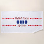 [ Thumbnail: Ohio - My Home - United States; Red & Pink Hearts Beach Towel ]