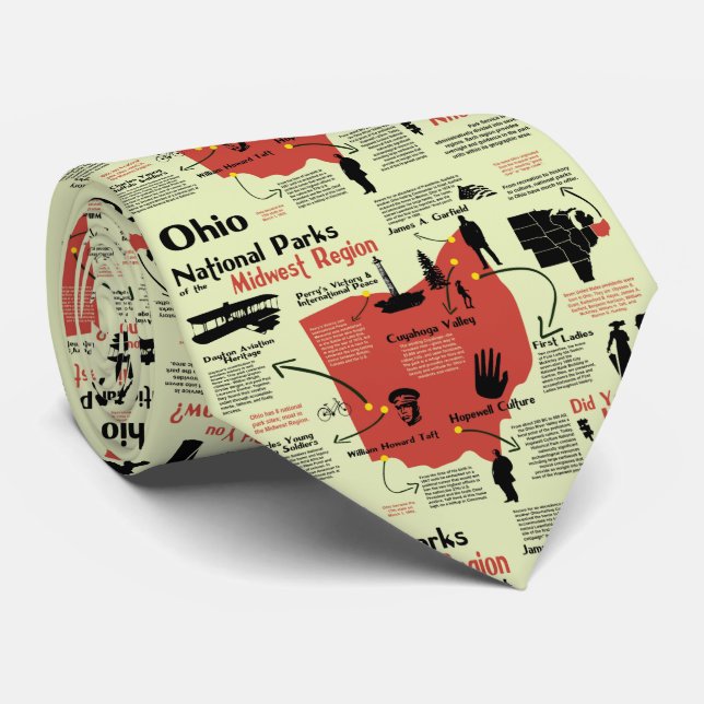 Ohio National Parks Pictorial Map Neck Tie (Rolled)
