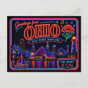 Ohio Neon State Retro Vintage Postcard