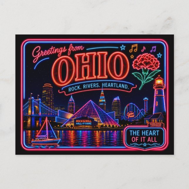 Ohio Neon State Retro Vintage Postcard (Front)