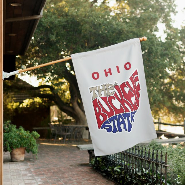 Ohio Nickname Word Art House Flag (In SItu)