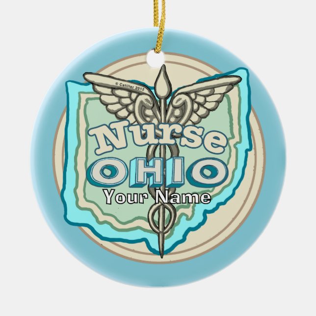 Ohio Nurse Caduceus Ceramic Ornament (Front)