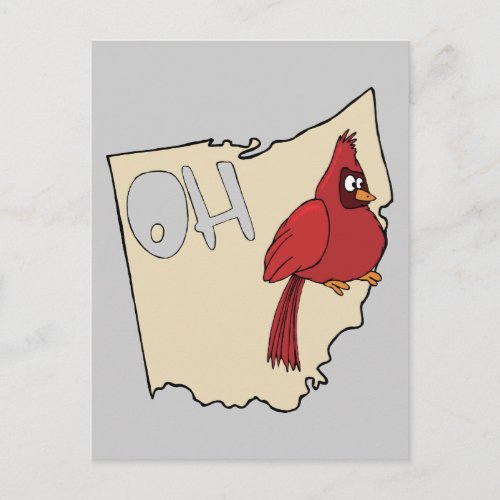 Ohio OH Map  Cardinal Bird Cartoon Art Motto Postcard