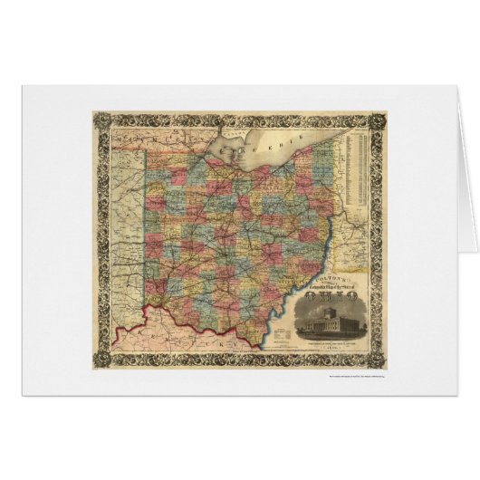 Ohio Railroad Map 1854 Cards (Front Horizontal)