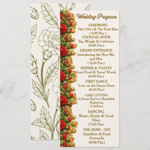 Ohio Red Carnation Wedding Program Card