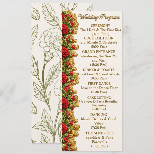 Ohio Red Carnation Wedding Program Card (Front/Back)