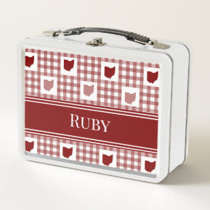 Ohio Red Gingham Metal Lunch Box