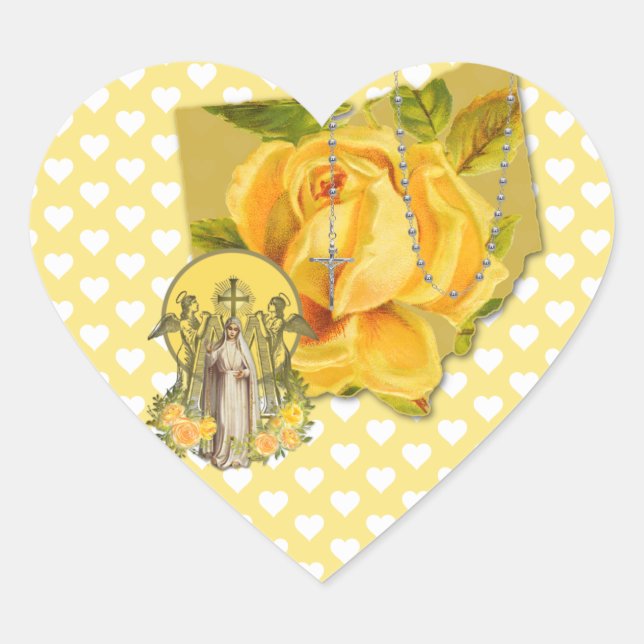 OHIO RELIGIOUS VIRGIN MARY FATIMA MARIAN CROSS  HEART STICKER (Front)