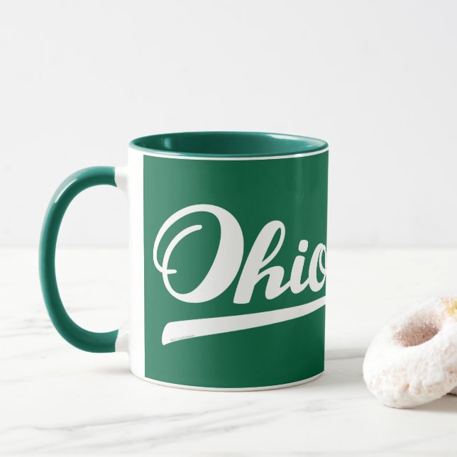 Ohio Script Green Souvenir Mug (With Donut)
