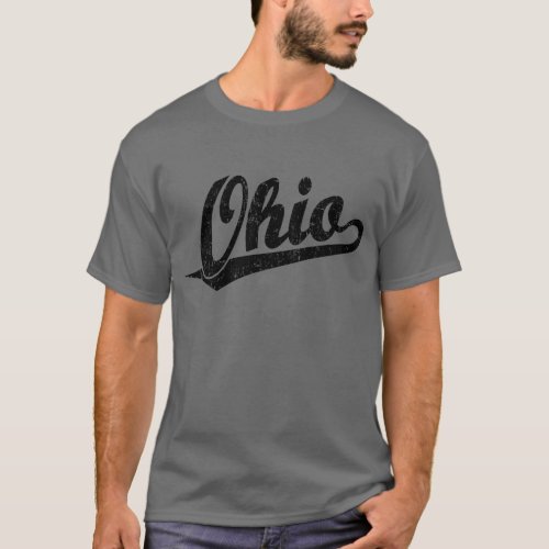 Ohio script logo in black distressed T_Shirt