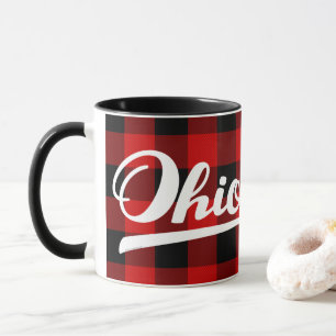 Ohio Script Red Buffalo Check Pattern Souvenir Mug