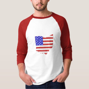 Ohio Shaped American Flag Patriotic Ohioan Buckeye T-Shirt