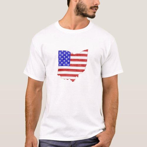 Ohio Shaped American Flag Patriotic Ohioan Buckeye T_Shirt