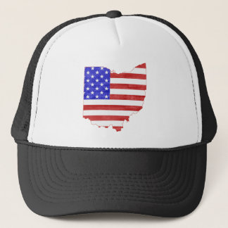 Ohio Shaped American Flag Patriotic Ohioan Buckeye Trucker Hat